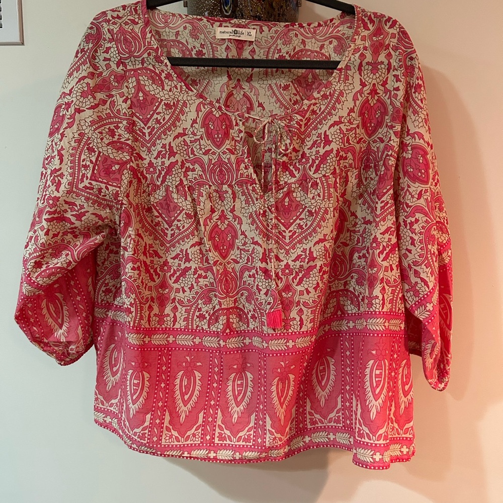 Natural Life Boho Chic Pink Paisley Top